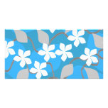 Flores azules y blancas. Modelo floral Tarjeta Con Foto Personalizada