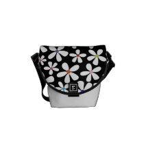 Flores blancas retras con colores hermosos bolsa messenger