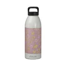 Flores bordadas rosa botella de agua reutilizable