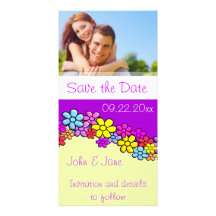 Flores coloridas brillantes/foto "reserva la fecha tarjeta fotografica personalizada