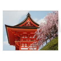 Flores de cerezo en la tarjeta de Kiyomizudera