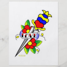Flores de la daga y tatuaje del amor flyer personalizado