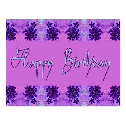 Flores de la púrpura del feliz cumpleaños tarjeta postal