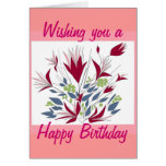 Flores de la tarjeta de cumpleaños en escarlata y 