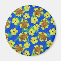 Flores de madera de Honu y del hibisco Imán De Frigorifico