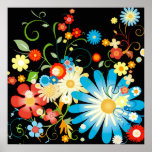 Flores de neón en negro posters
