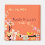 Flores de Sakura + Invitación anaranjada del boda  Imanes Para Frigoríficos