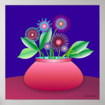 Flores del bosque en un poster rojo del pote