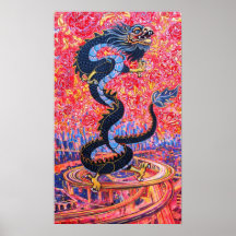 Flores del dragón sobre el poster de la ciudad