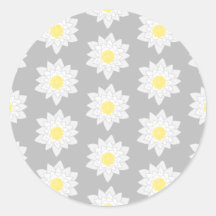 Flores del lirio de agua. Blanco, amarillo y gris Etiquetas Redondas