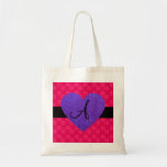 Flores del rosa del monograma del corazón púrpura bolsa