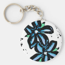 Flores grandes del negro azul llavero personalizado