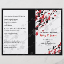 Flores japonesas del programa del boda rojas tarjetones