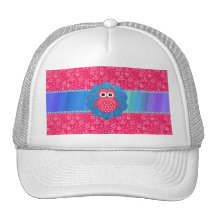 Flores lindas del rosa del búho gorros bordados