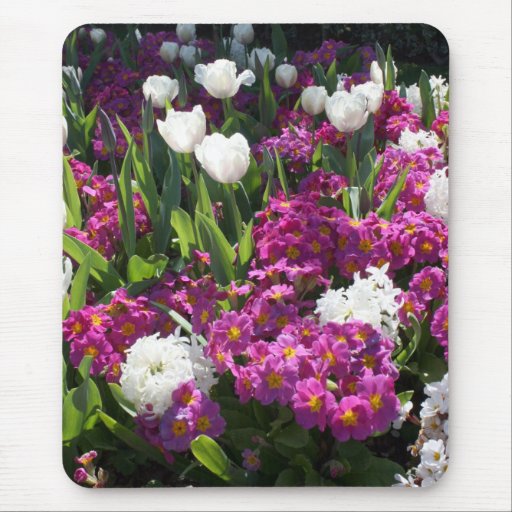 Flores mezcladas de la primavera en cama de flor tapetes de ratón