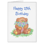 Flores para el 25to cumpleaños, oso de peluche lin felicitaciones
