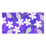 Flores púrpuras y blancas. Modelo floral Tarjeta Fotografica Personalizada
