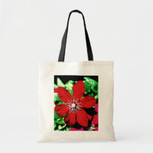 Flores que suben del Clematis rojo Bolsas Lienzo