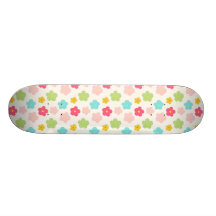 Flores retras rosadas del verde amarillo tabla de patinar