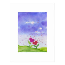 Flores románticas del corazón de la acuarela tarjetas postales