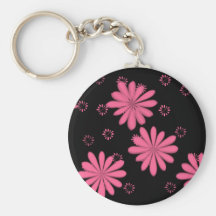 Flores rosadas con el fondo negro llaveros personalizados