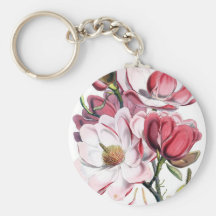 Flores rosadas de la magnolia llaveros personalizados