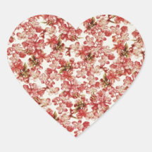 Flores rosados del vintage pegatina corazón