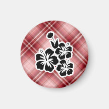 Flores tropicales de la tela escocesa roja imanes para frigoríficos