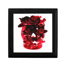 Flores y cráneo rojos y negros caja de regalo
