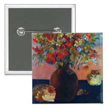 Flores y gatos por Gauguin, impresionismo del vint Pin