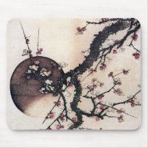 Flores y la luna, Hokusai del ciruelo Tapetes De Ratón
