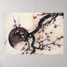 Flores y la luna, Hokusai del ciruelo Posters