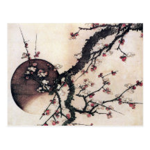 Flores y la luna, Hokusai del ciruelo Tarjeta Postal