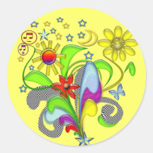 Flores y remolinos con el pegatina de la estrella