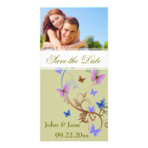 Flourish de la mariposa/foto "reserva la fecha " tarjeta fotografica personalizada
