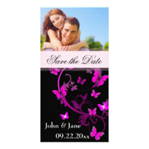Flourish de la mariposa/foto "reserva la fecha " tarjeta fotografica personalizada