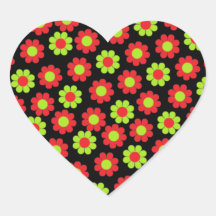 Flower power retro maravilloso de Navidad Calcomanías Corazones
