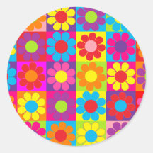 Flower power retro maravilloso pegatina redonda