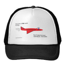 Flynn de vuelo rápido el aeroplano rojo del jet en gorro de camionero