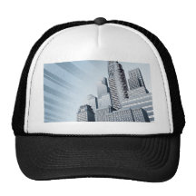 Fondo urbano del negocio de la ciudad gorros  