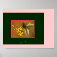 Forsythia y poster del ramo del capullo de rosa