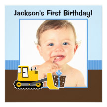 Foto azul del muchacho del cumpleaños de Brown de  Invitaciones Personalizada