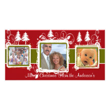 Foto de familia verde roja del día de fiesta de lo tarjetas fotográficas personalizadas