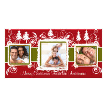 Foto de familia verde roja del día de fiesta de lo tarjetas fotograficas personalizadas