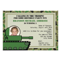 Foto del cumpleaños del fiesta del tanque invitación personalizada