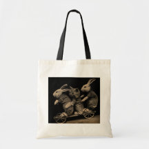 Foto divertida del gatito y del conejito del vinta bolsa de mano
