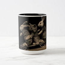 Foto divertida del gatito y del conejito del vinta taza