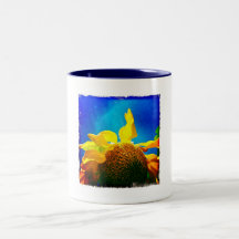 Foto eléctrica del girasol en la taza del café o d