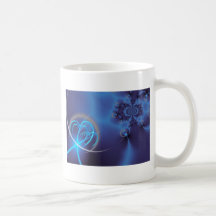 Fractal azul con los corazones de neón taza de café