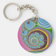 Fractal azul del espiral del Seashell Llavero Personalizado